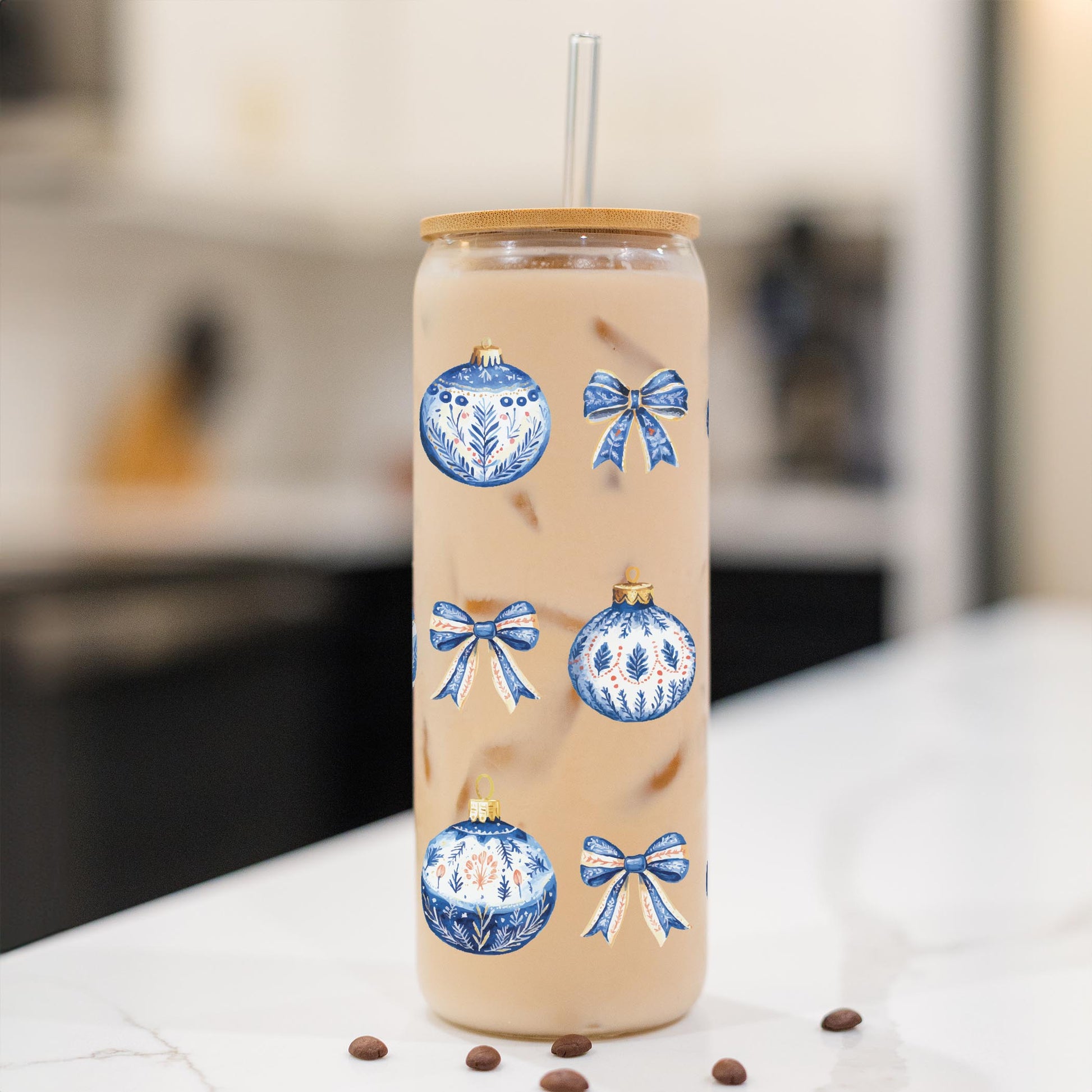 24oz Cold Brew Glass-Blue Noel - A Grand Millennial Christmas -1