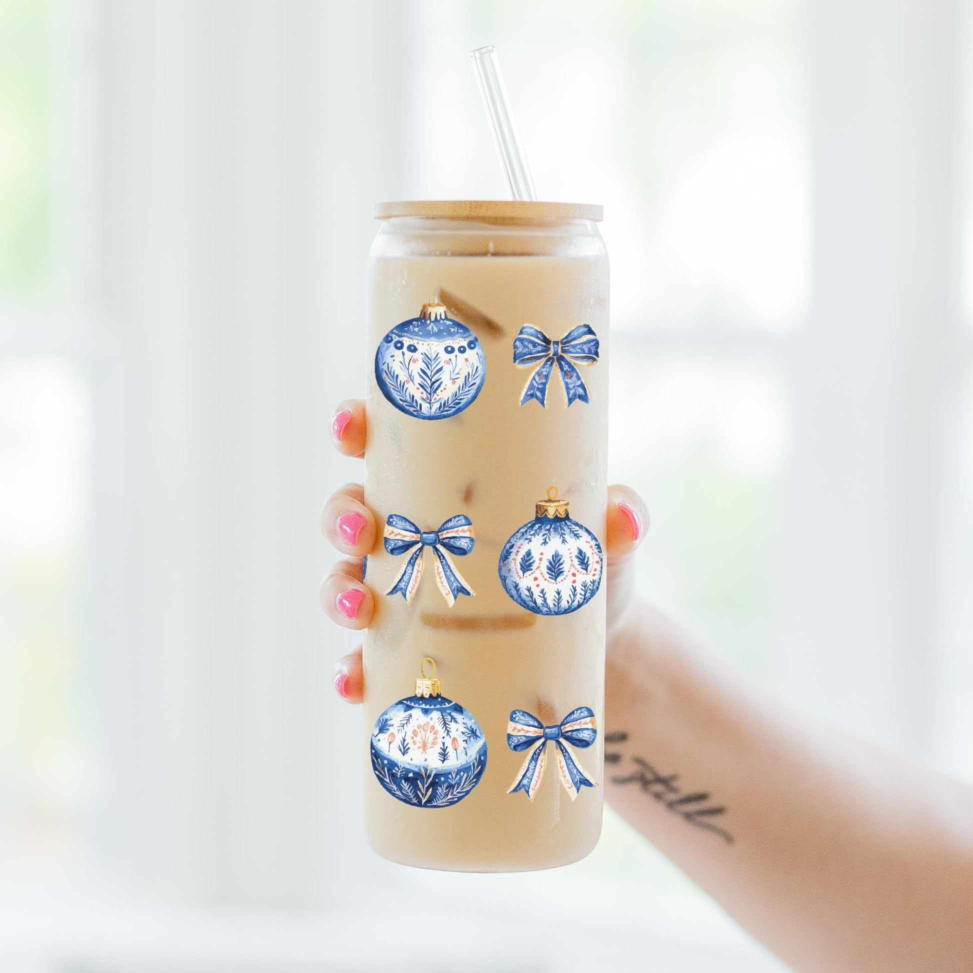 24oz Cold Brew Glass-Blue Noel - A Grand Millennial Christmas -3