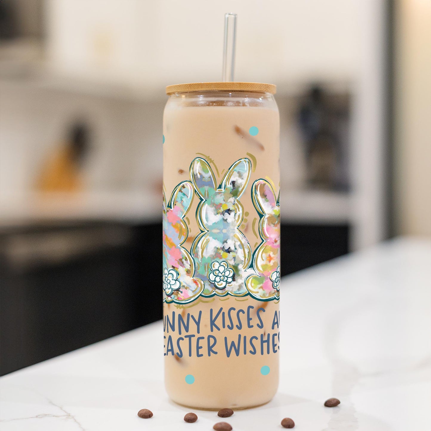 24oz Cold Brew Glass-Bunny Kisses And Easter Wishes -1