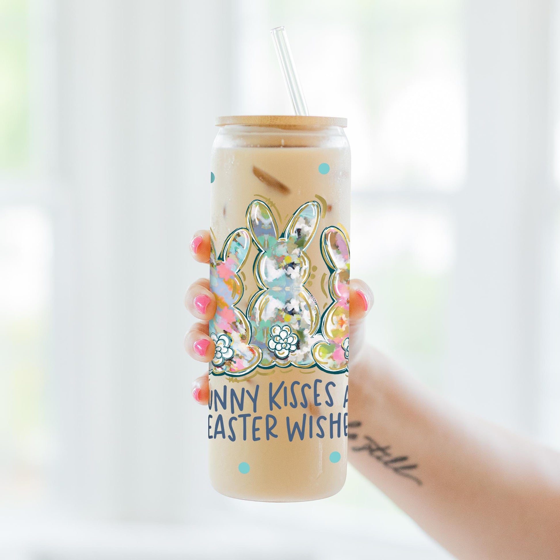 24oz Cold Brew Glass-Bunny Kisses And Easter Wishes -3