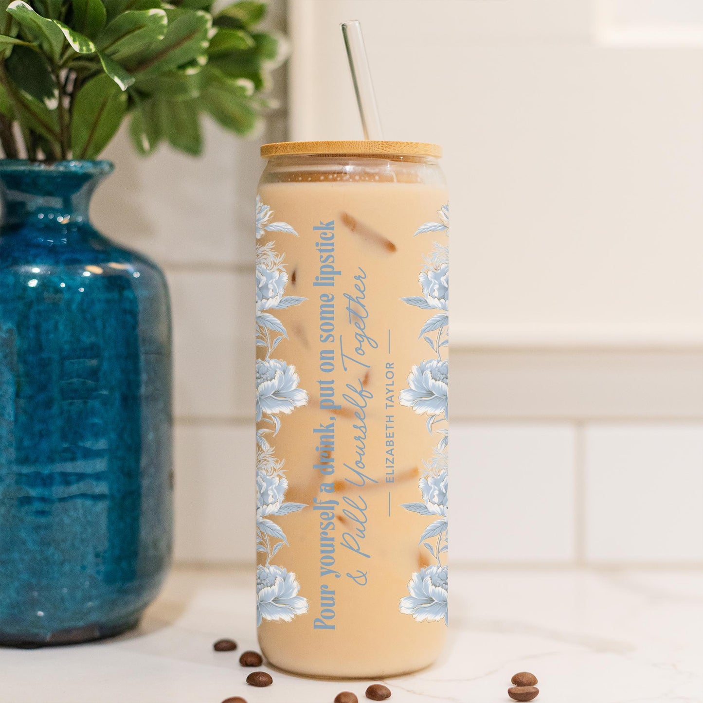 24oz Cold Brew Glass-Chinoiserie Chic Pull Yourself Together