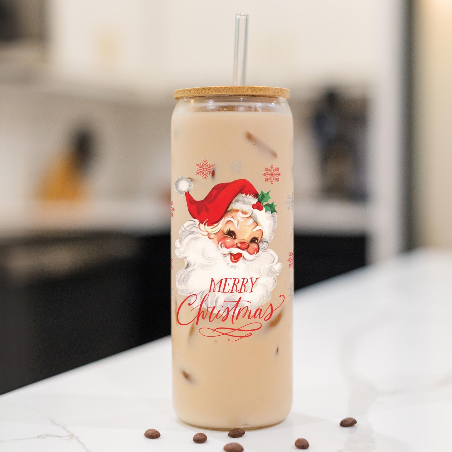 24oz Cold Brew Glass-Classic Santa