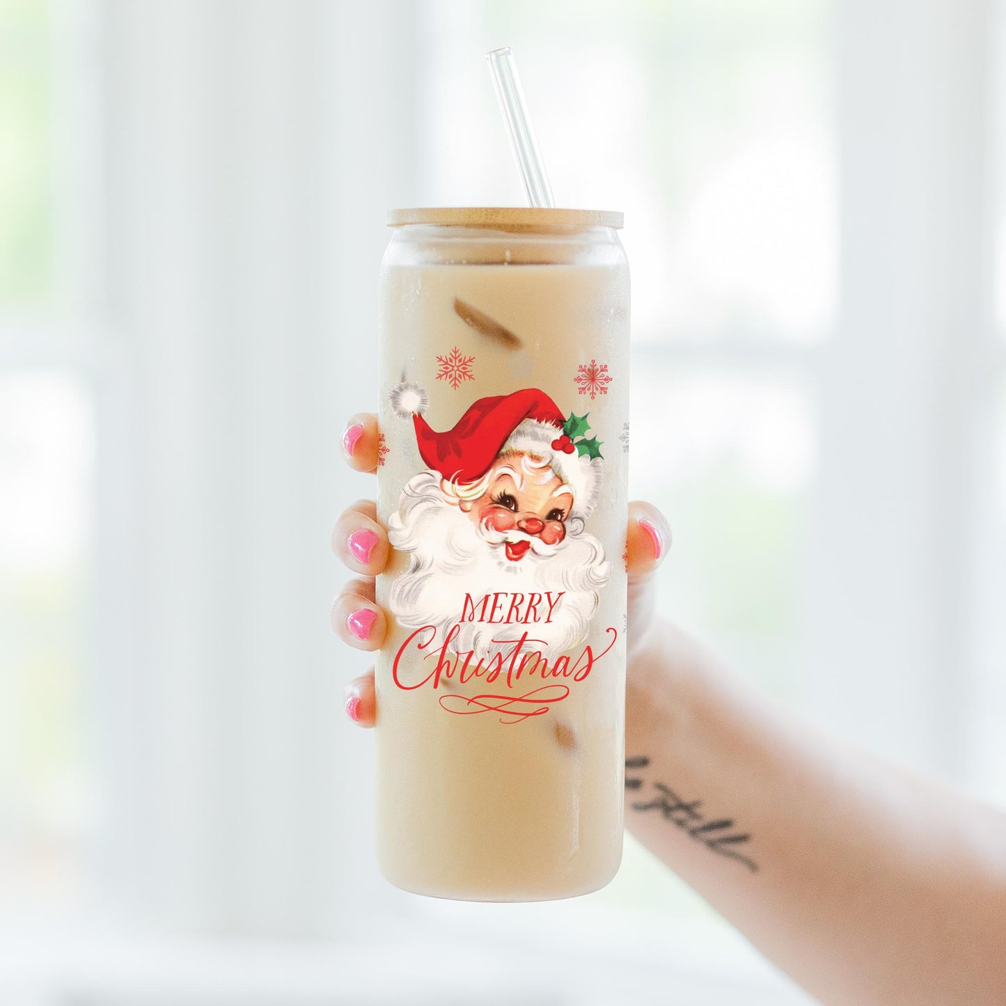 24oz Cold Brew Glass-Classic Santa