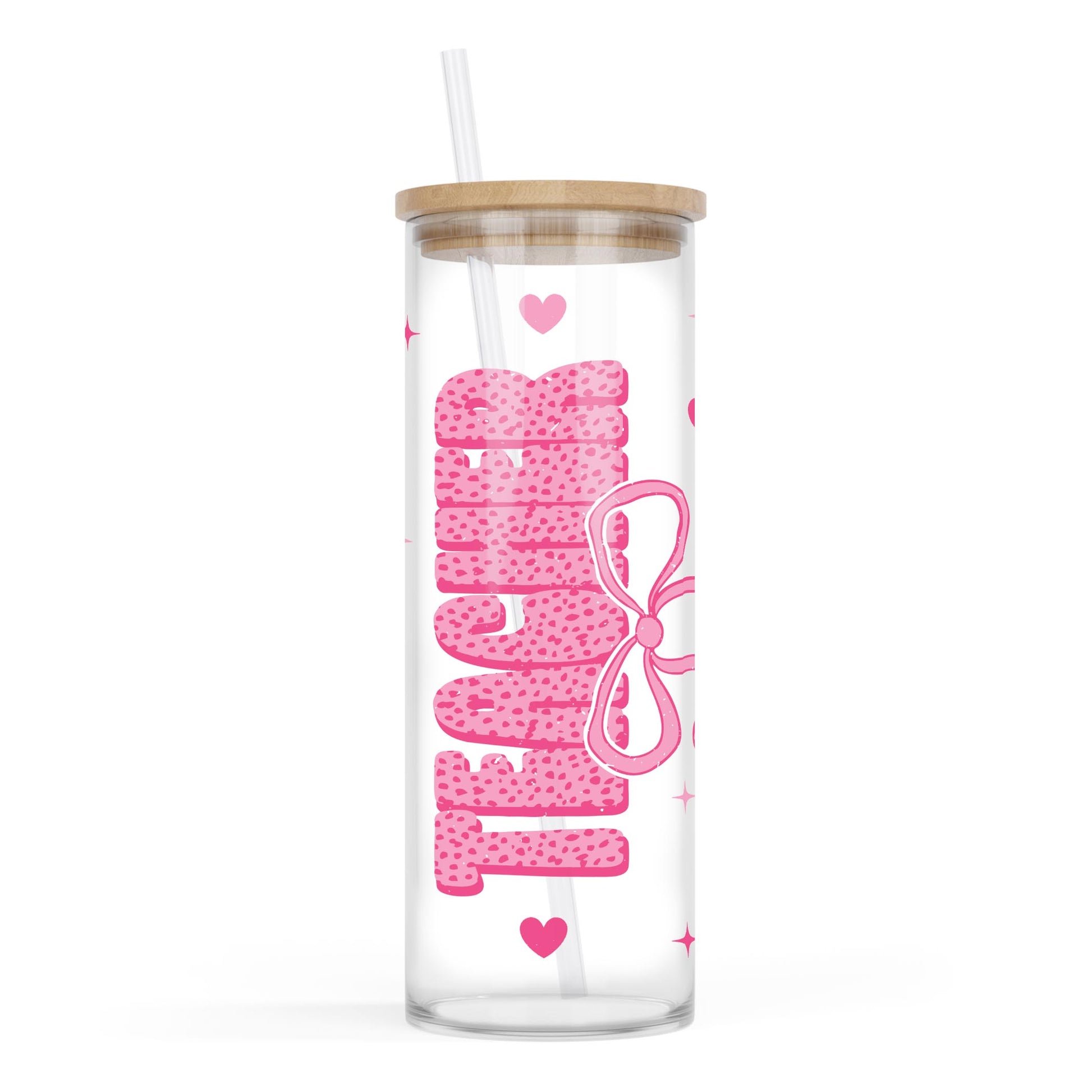 24oz Cold Brew Glass-Classroom Coquette Teacher Hearts & Bow -0