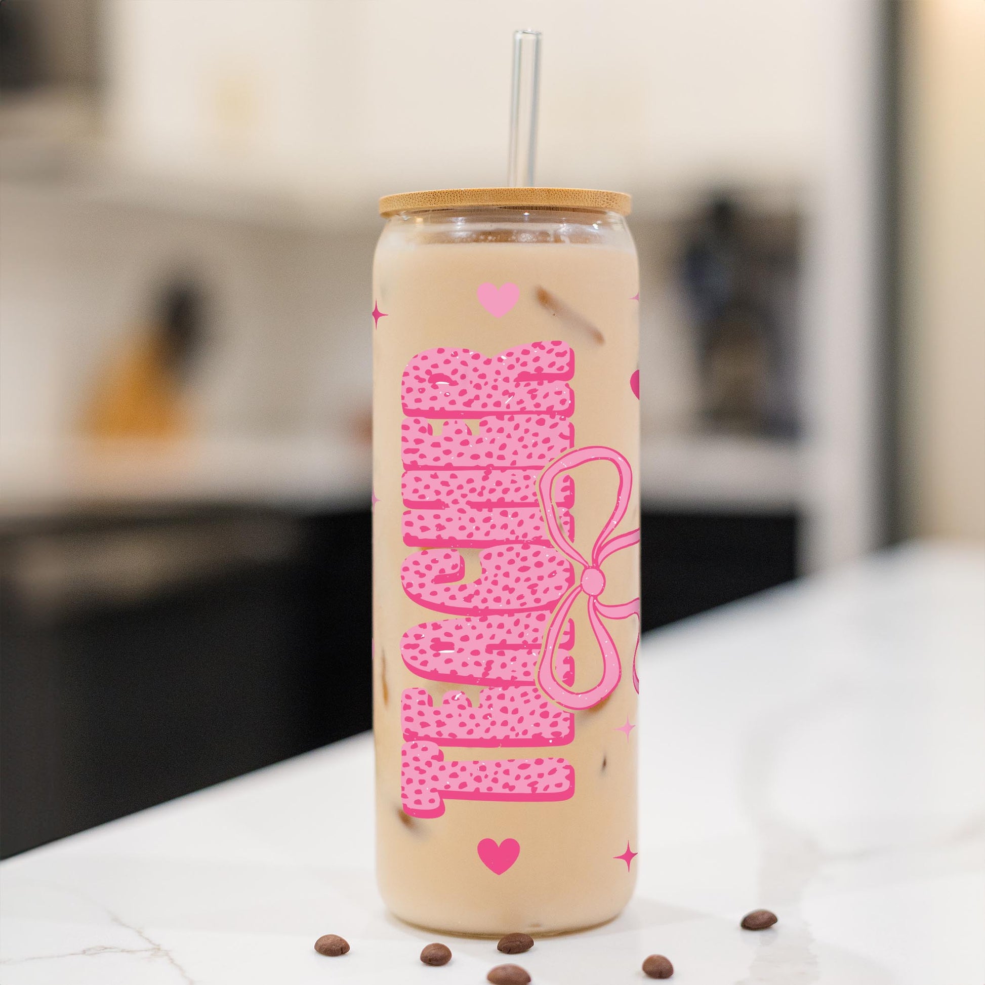 24oz Cold Brew Glass-Classroom Coquette Teacher Hearts & Bow -1