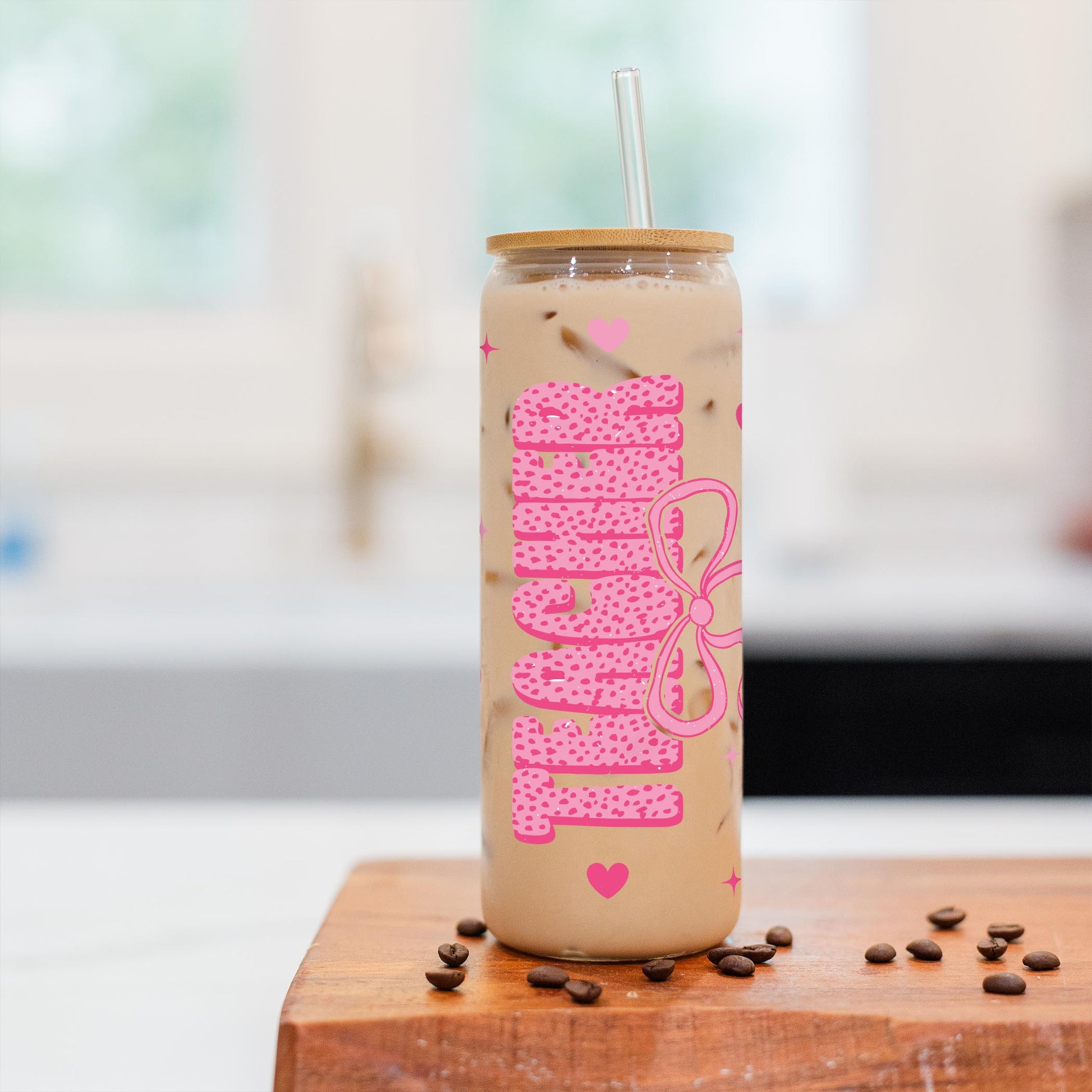 24oz Cold Brew Glass-Classroom Coquette Teacher Hearts & Bow -2