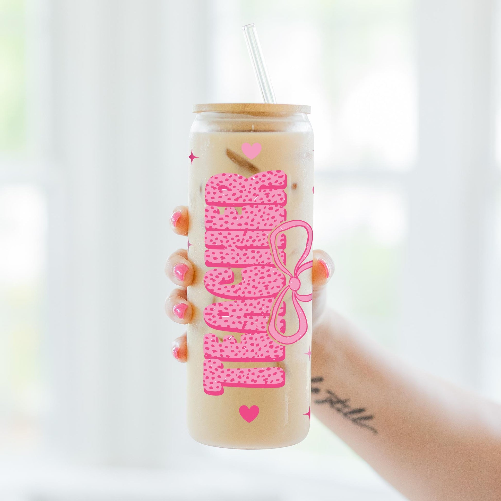 24oz Cold Brew Glass-Classroom Coquette Teacher Hearts & Bow -3