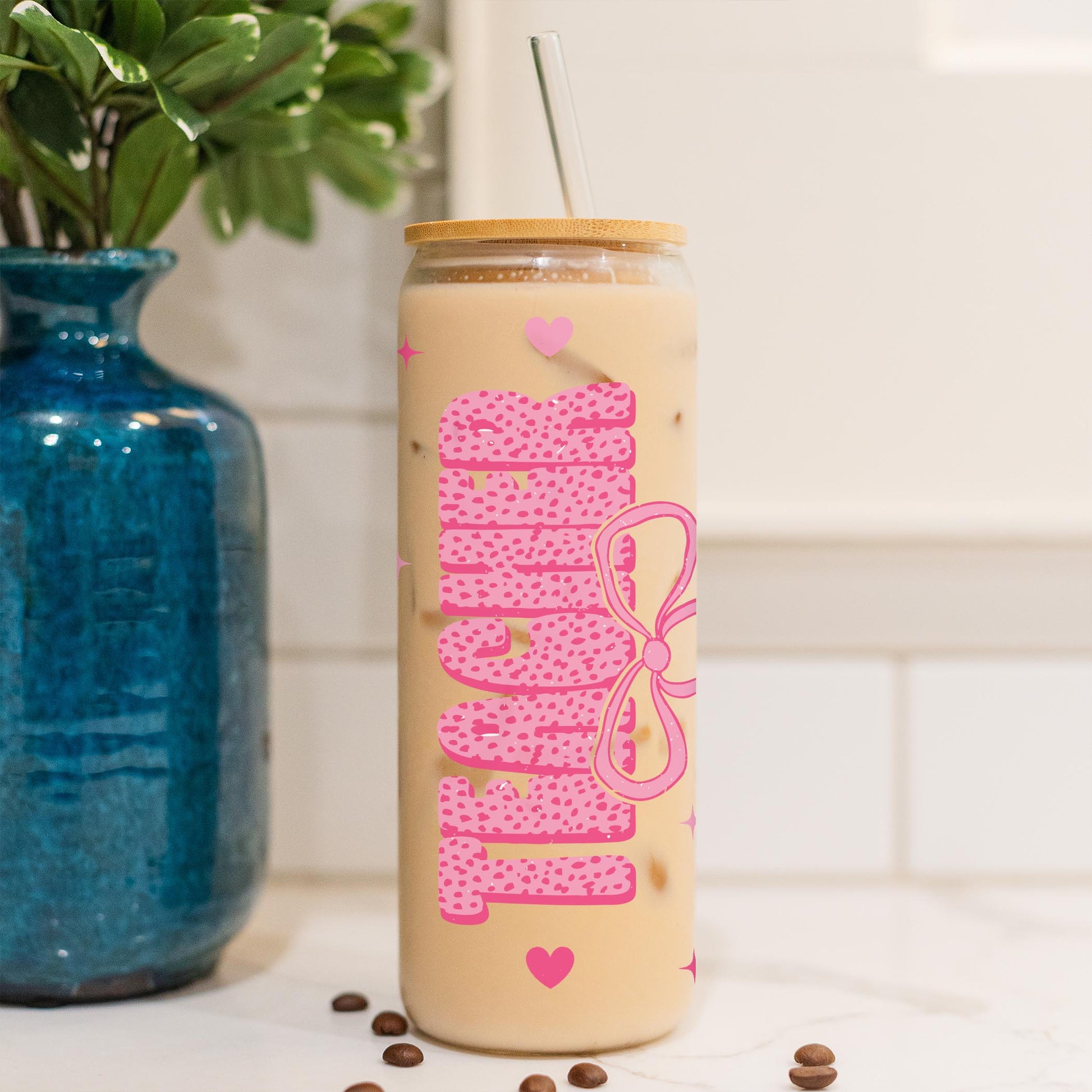 24oz Cold Brew Glass-Classroom Coquette Teacher Hearts & Bow -4