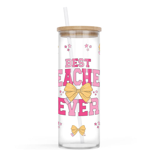 24oz Cold Brew Glass-Classroom Coquette Best Teacher Ever -0
