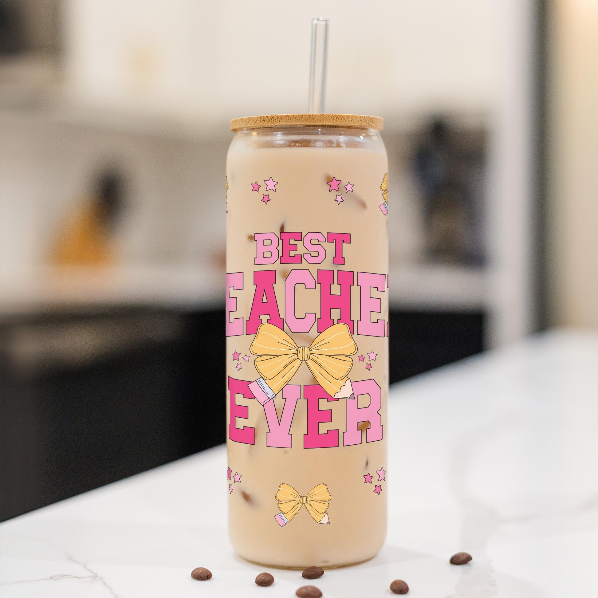 24oz Cold Brew Glass-Classroom Coquette Best Teacher Ever -1