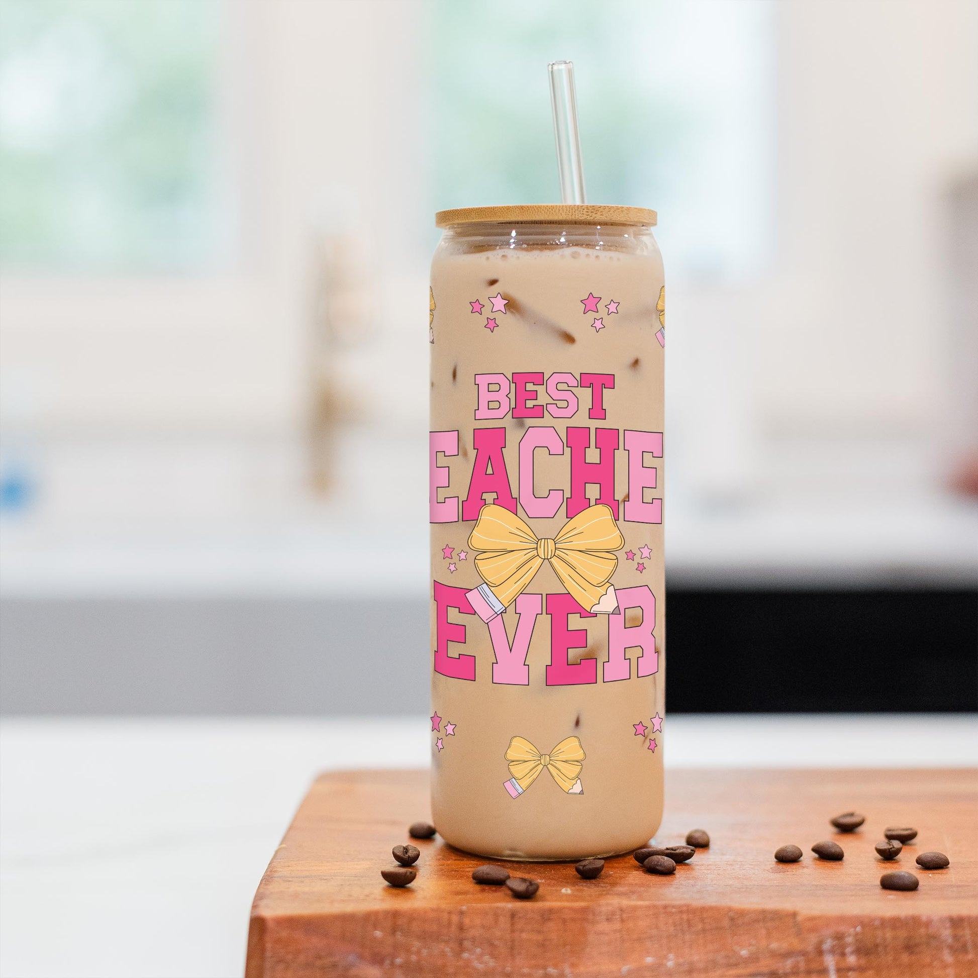 24oz Cold Brew Glass-Classroom Coquette Best Teacher Ever -2