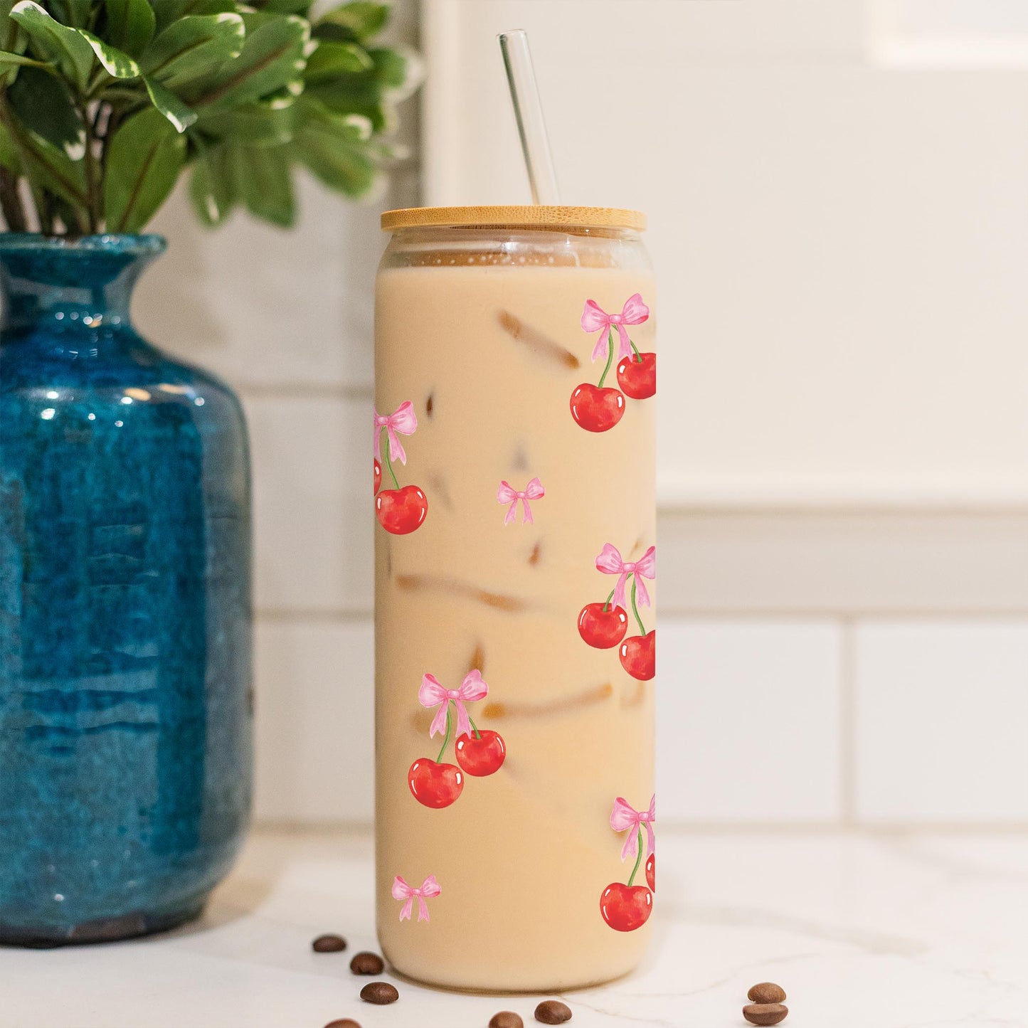 24oz Cold Brew Glass-Cherries & Bows