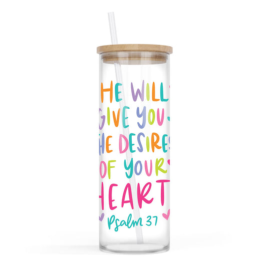 24oz Cold Brew Glass-Psalm 37 The Desires of Your Heart -0