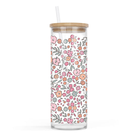 24oz Cold Brew Glass-Floral Pattern