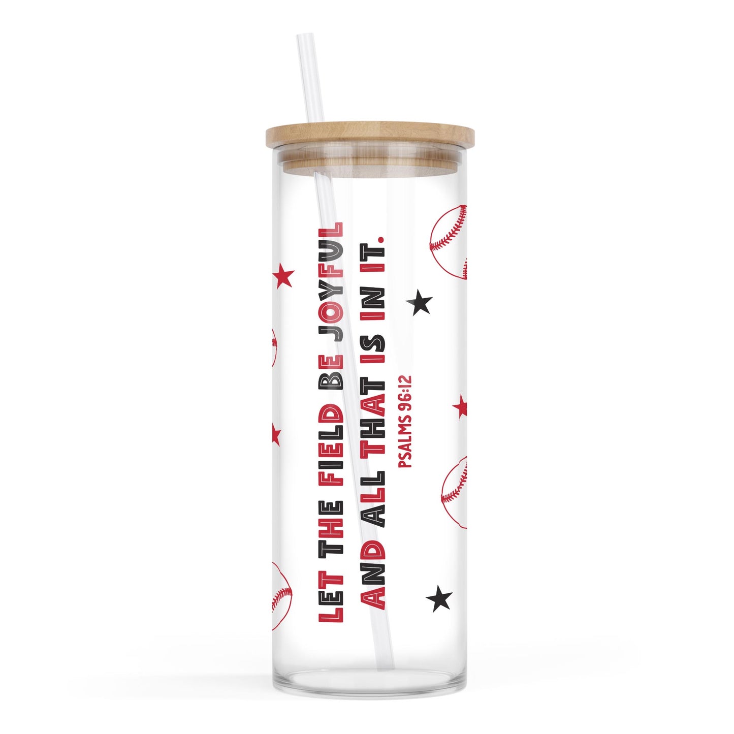 24oz Cold Brew Glass-Let The Field Be Joyful Baseball Red & Black