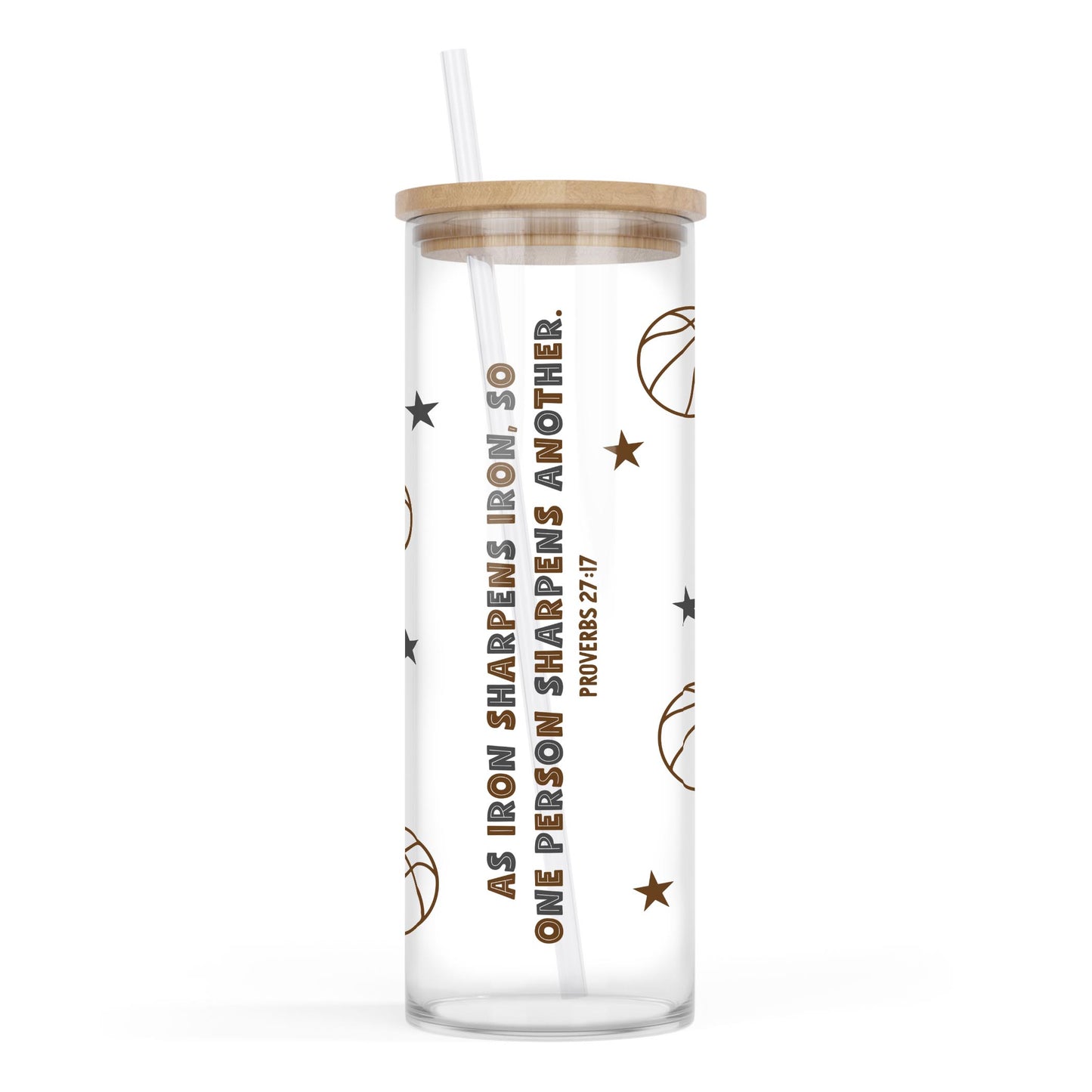 24oz Cold Brew Glass-Iron Sharpens Iron Basketball Brown & Black