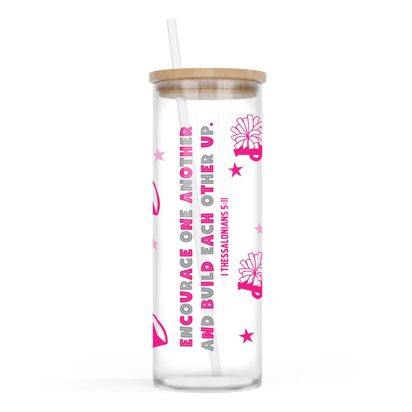 24oz Cold Brew Glass-Encourage One Another Pink & Grey