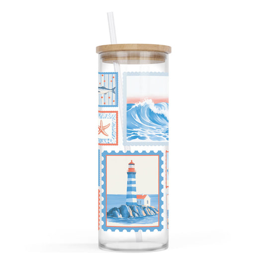 24oz Cold Brew Glass-New England Tides Stamps -0