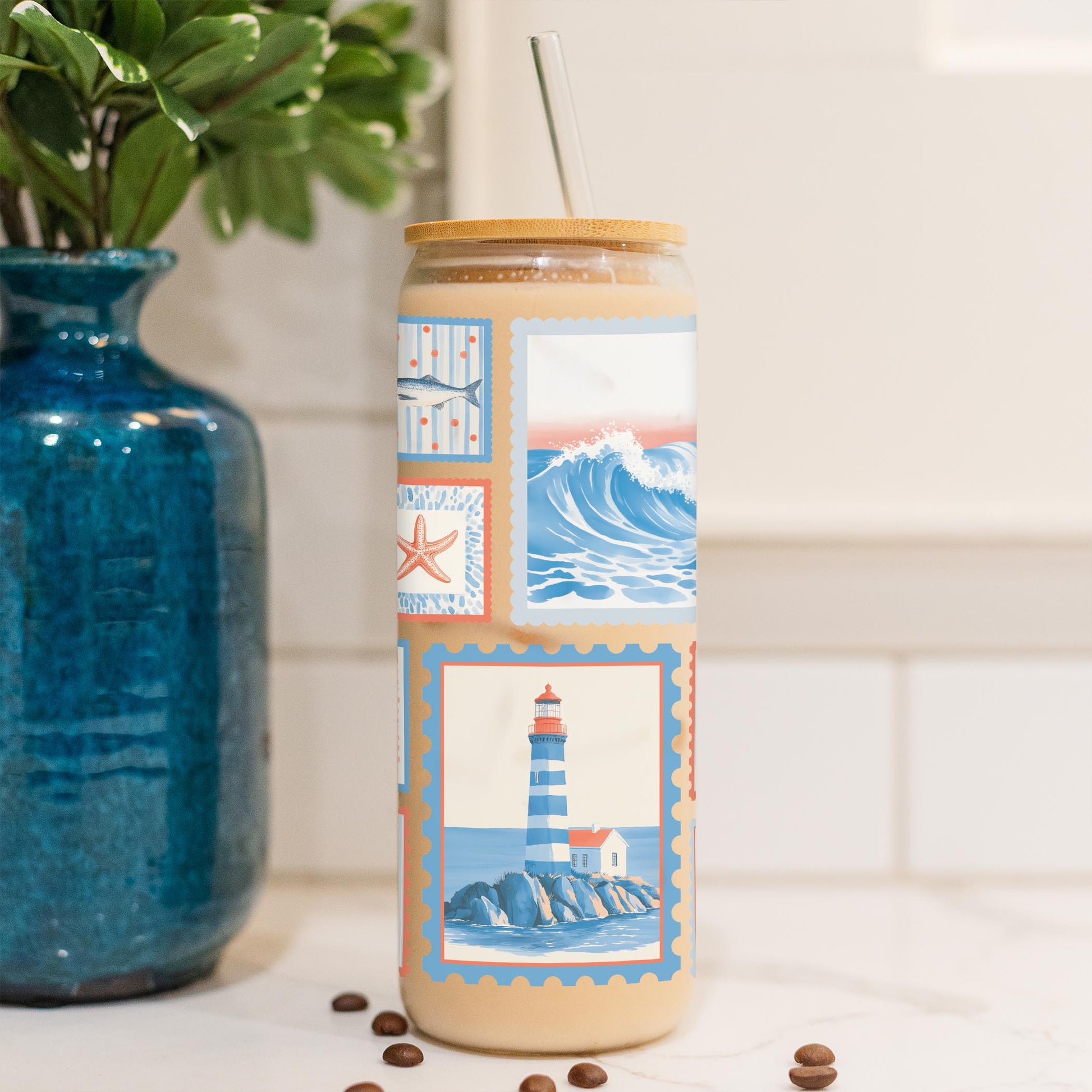24oz Cold Brew Glass-New England Tides Stamps -4