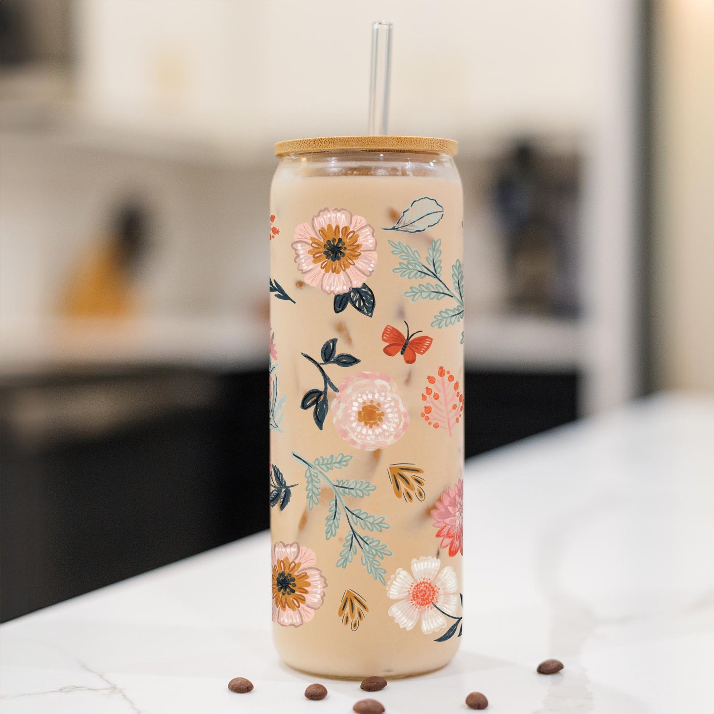 24oz Cold Brew Glass-Pretty Things Floral Pattern