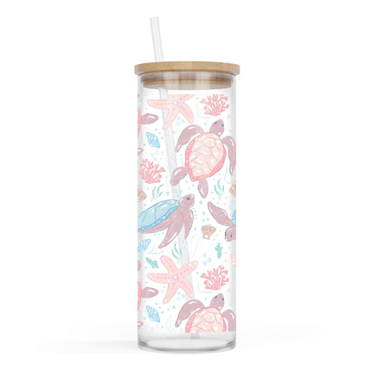 24oz Cold Brew Glass-Coastal Sea Turtles Pattern