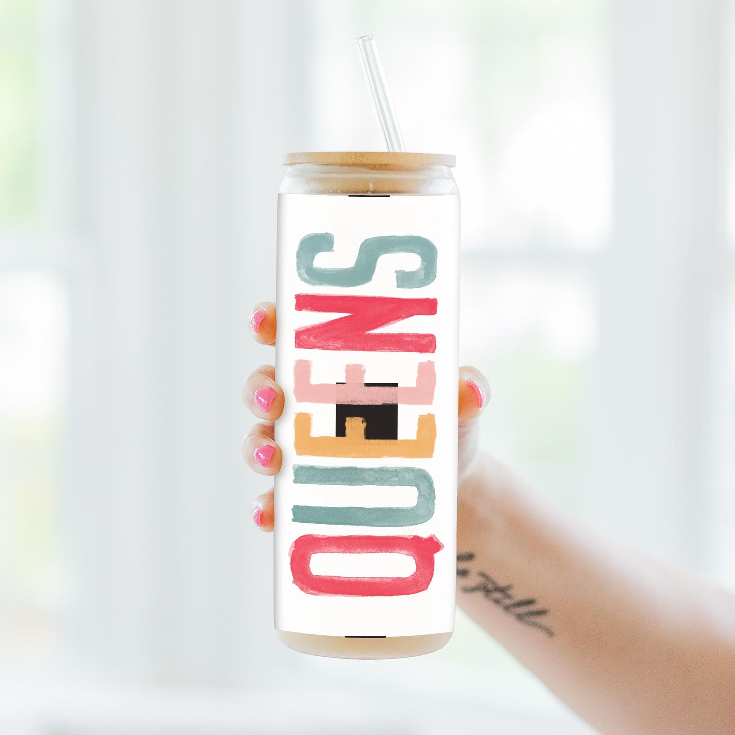 24oz Cold Brew Glass-Watercolor City Queens NY