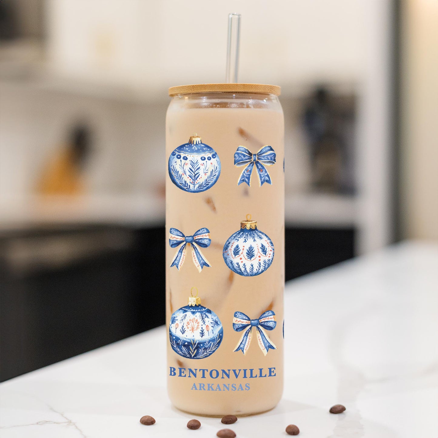 24oz Cold Brew Glass-Love+Local Blue Noel - A Grand Millennial Christmas -1
