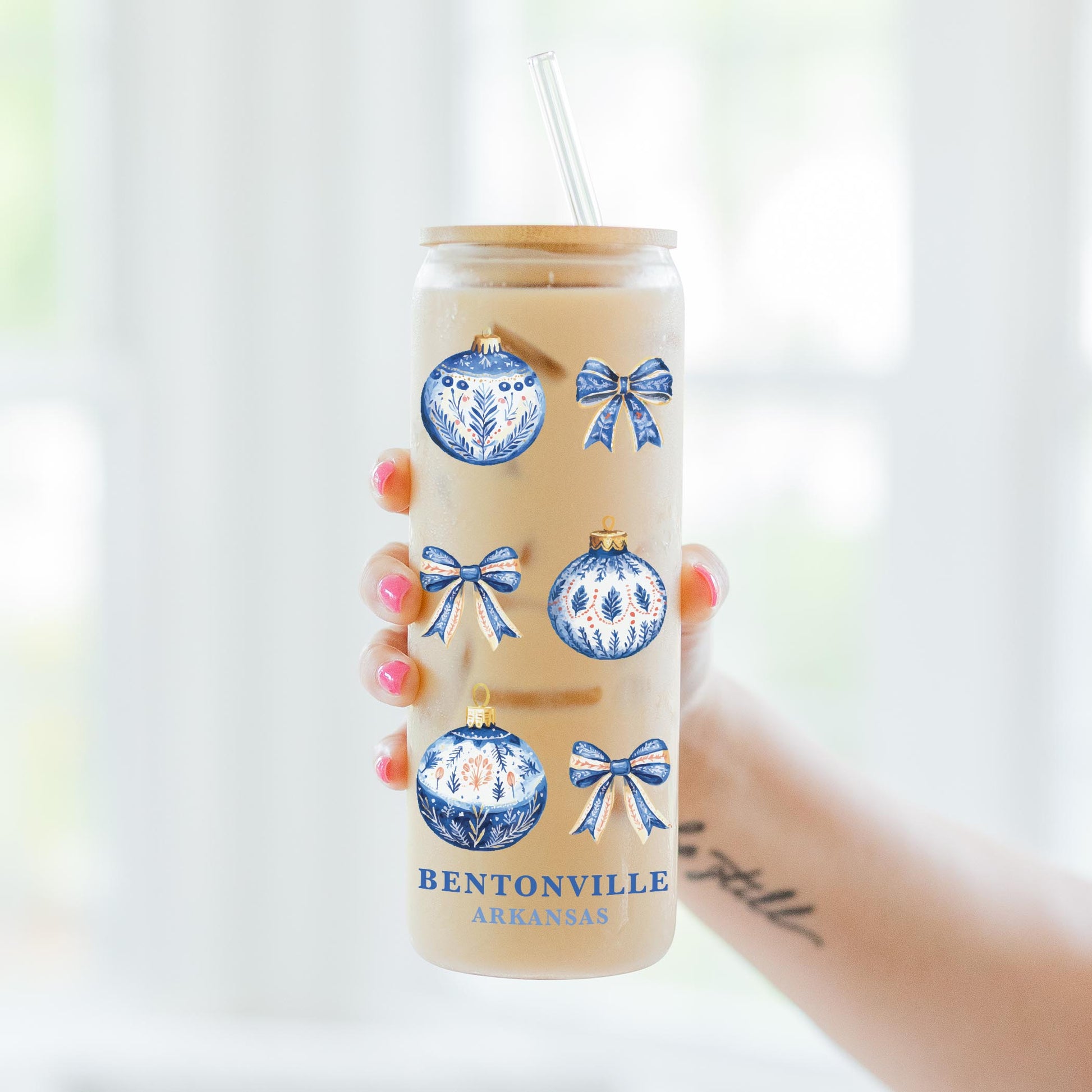 24oz Cold Brew Glass-Love+Local Blue Noel - A Grand Millennial Christmas -3