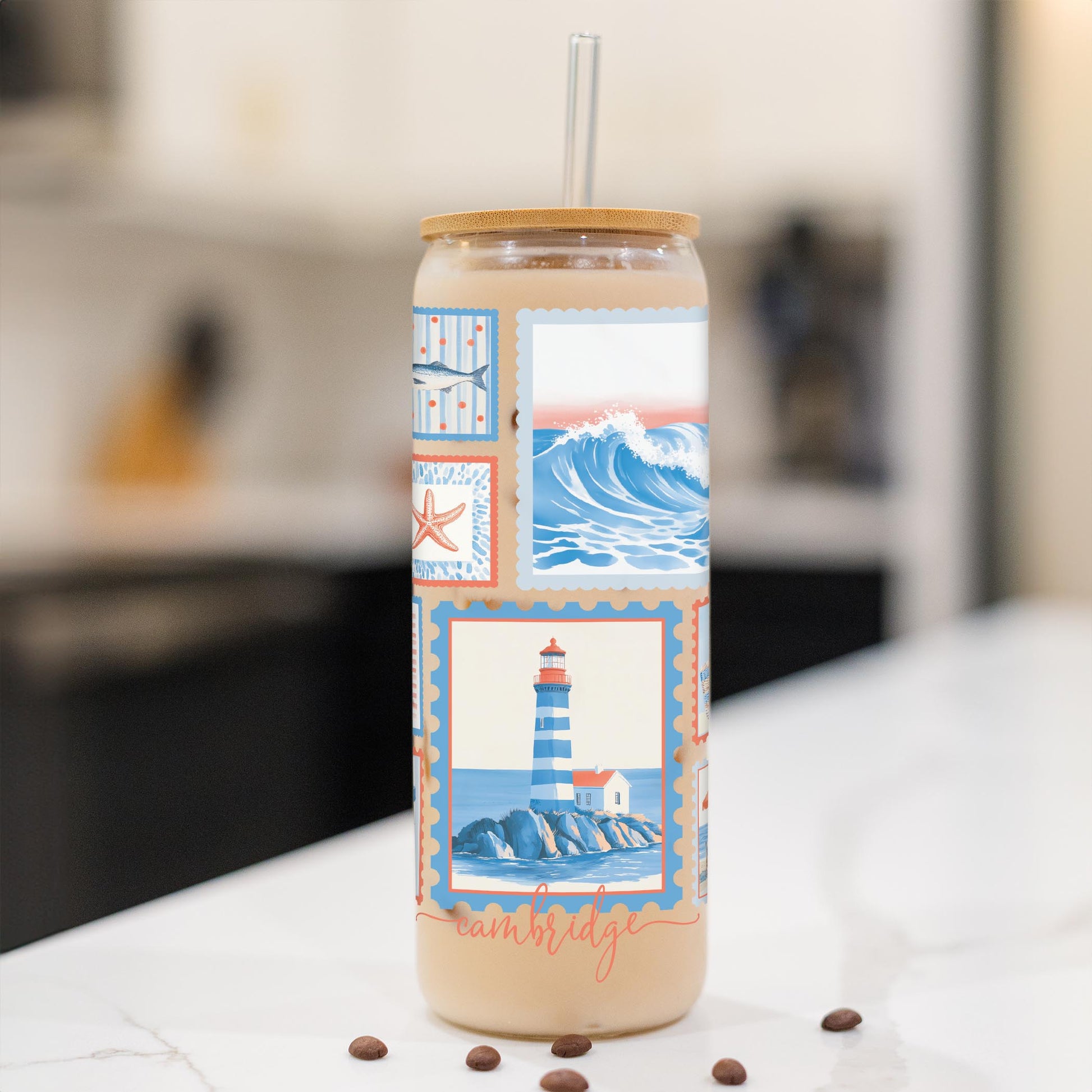 24oz Cold Brew Glass-Love+Local New England Tides -1