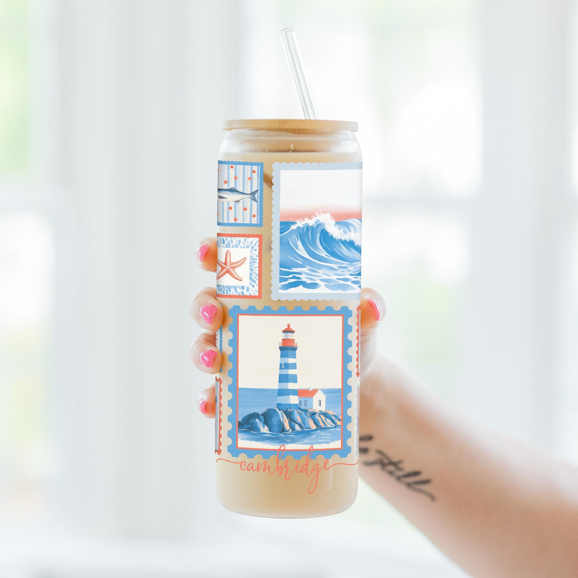 24oz Cold Brew Glass-Love+Local New England Tides -3