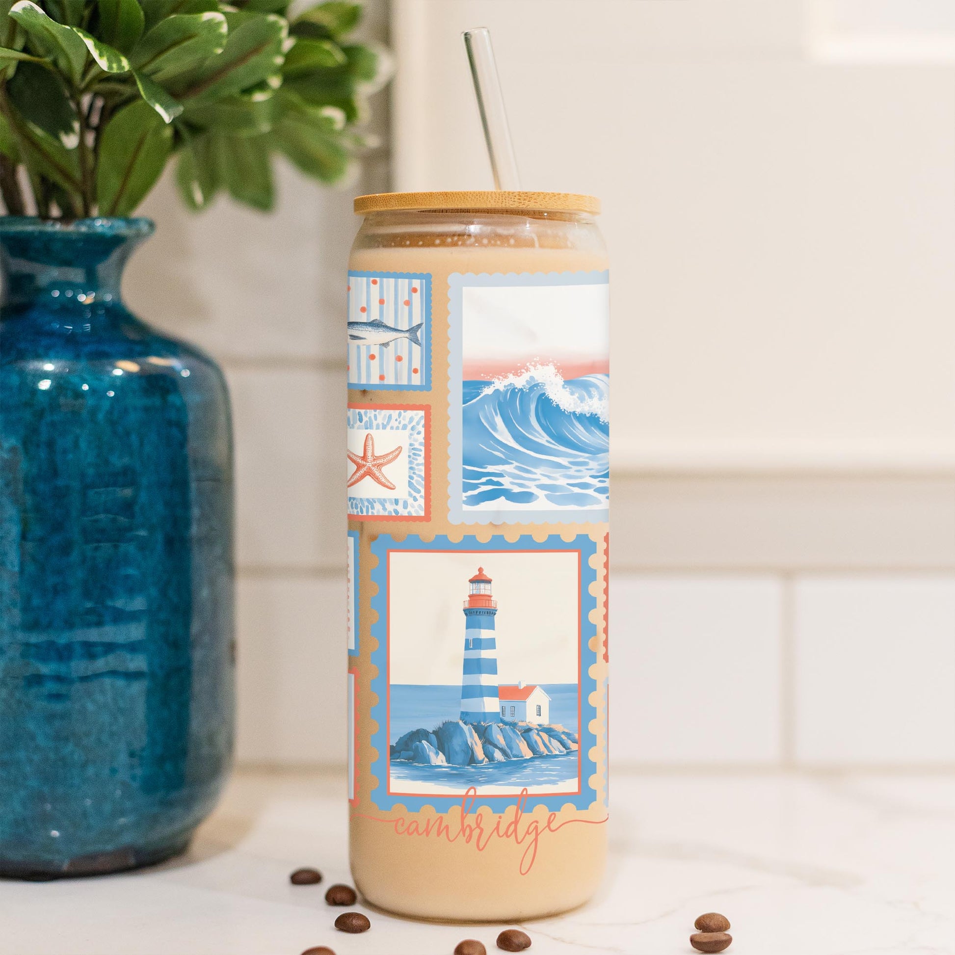 24oz Cold Brew Glass-Love+Local New England Tides -4