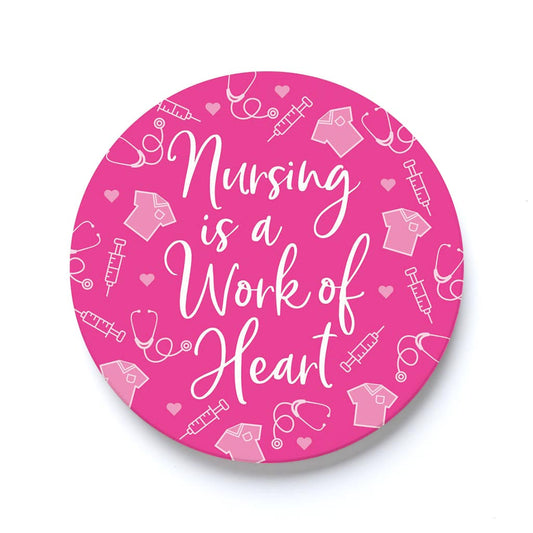 Car Coaster-Nursing Is A Work Of Heart Pink Icons -0