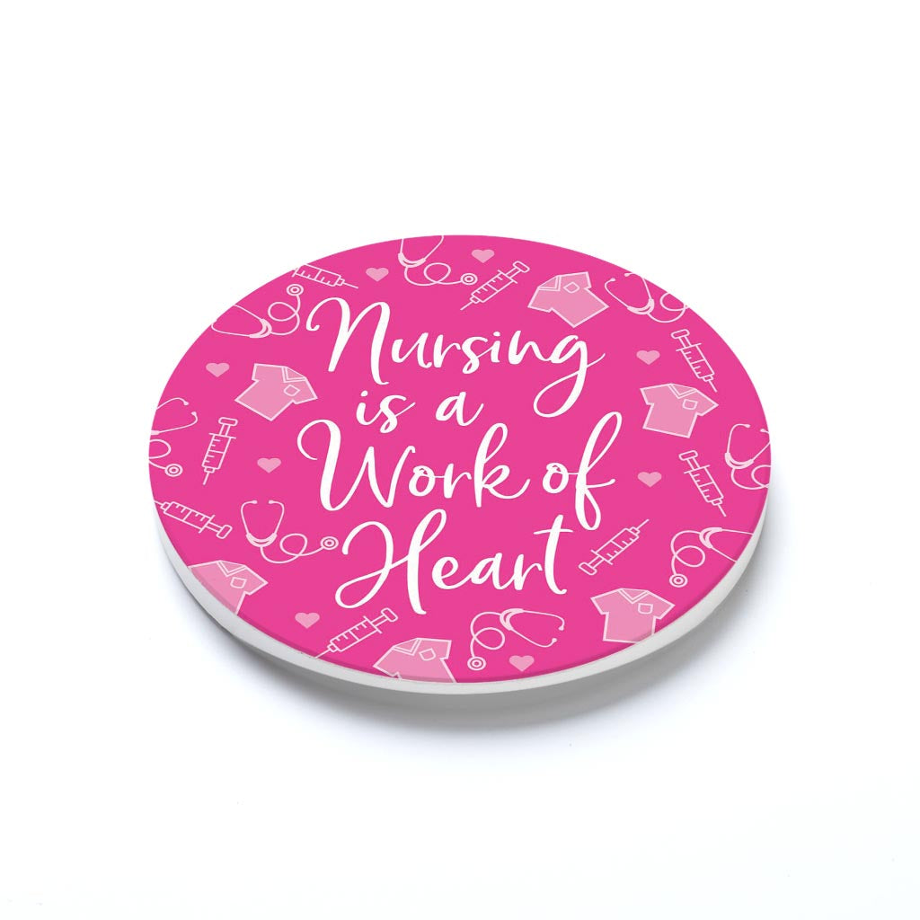 Car Coaster-Nursing Is A Work Of Heart Pink Icons -1