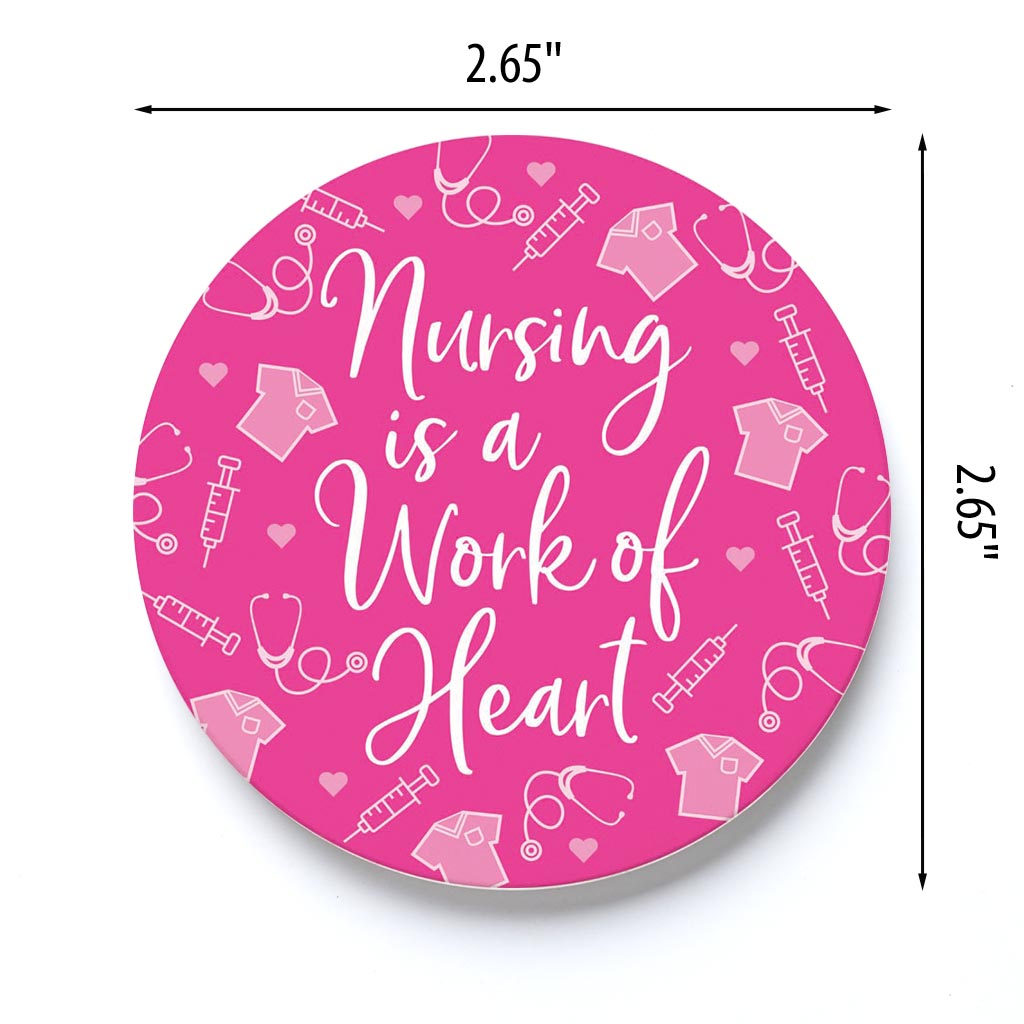 Car Coaster-Nursing Is A Work Of Heart Pink Icons -3