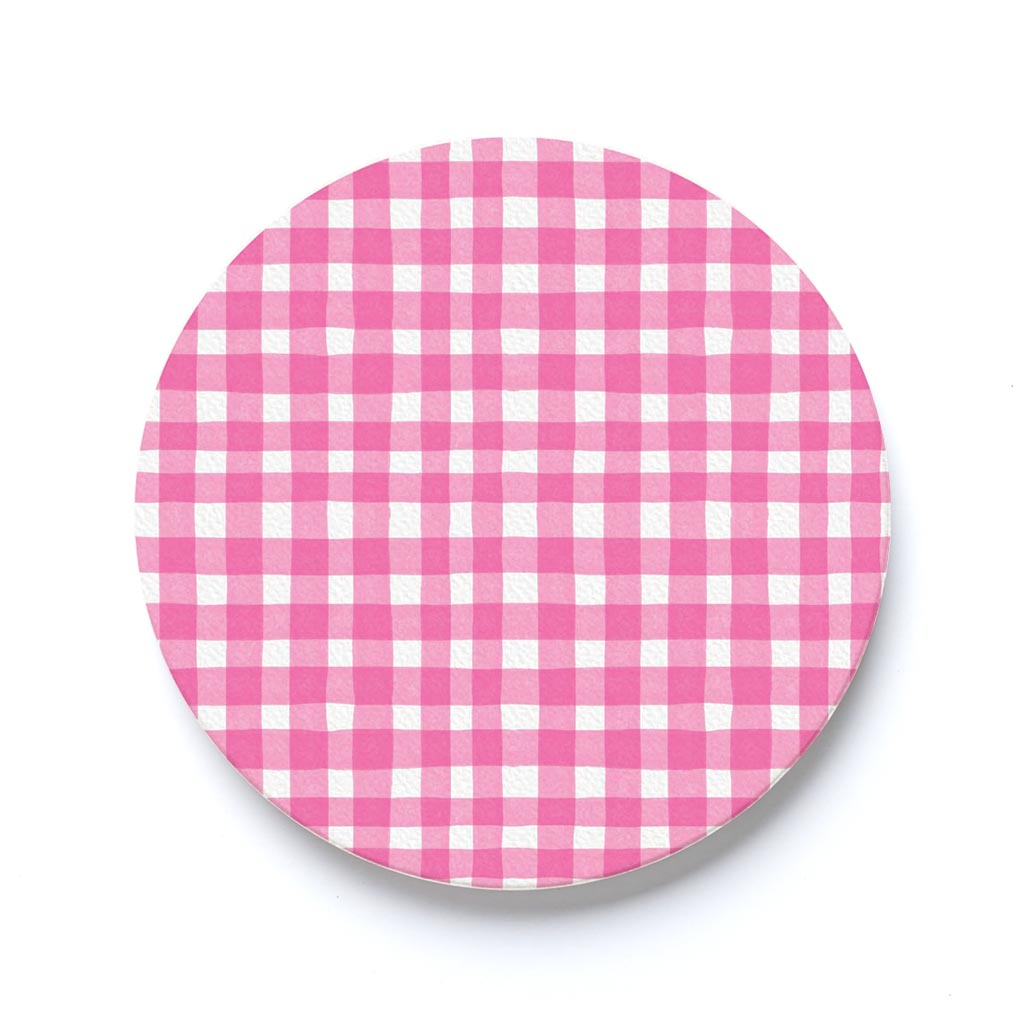 Car Coaster-Pink Plaid Pattern