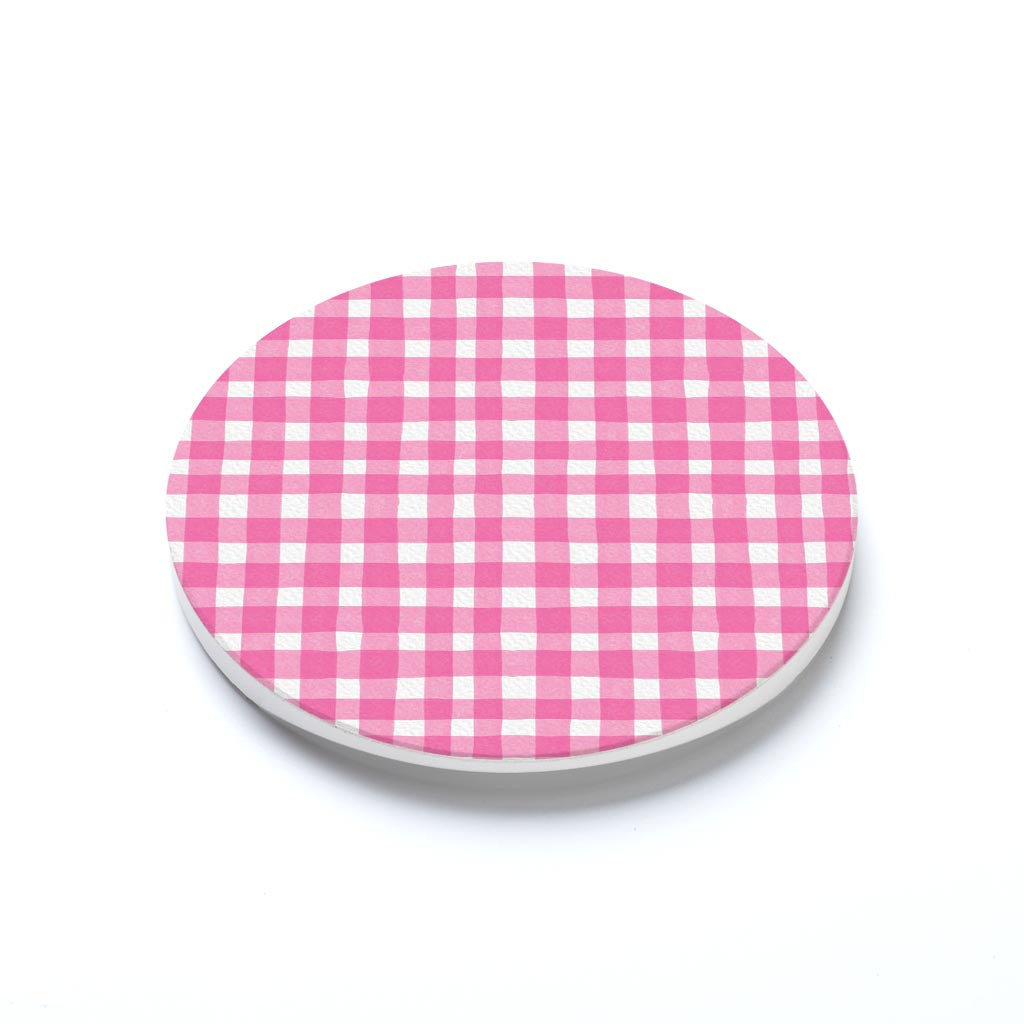 Car Coaster-Pink Plaid Pattern