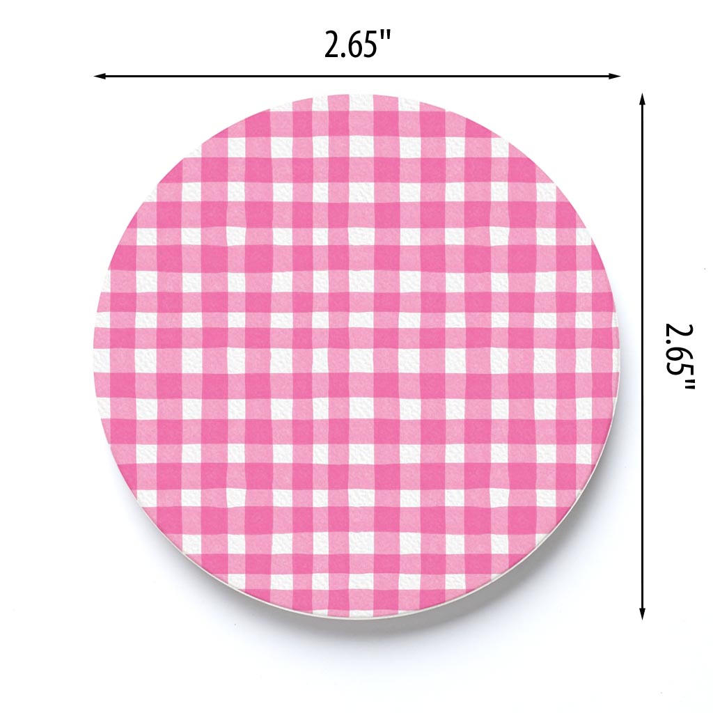 Car Coaster-Pink Plaid Pattern