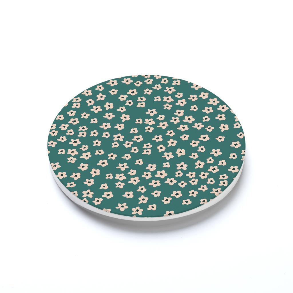 Car Coaster-Inspirational Green Floral Pattern -1