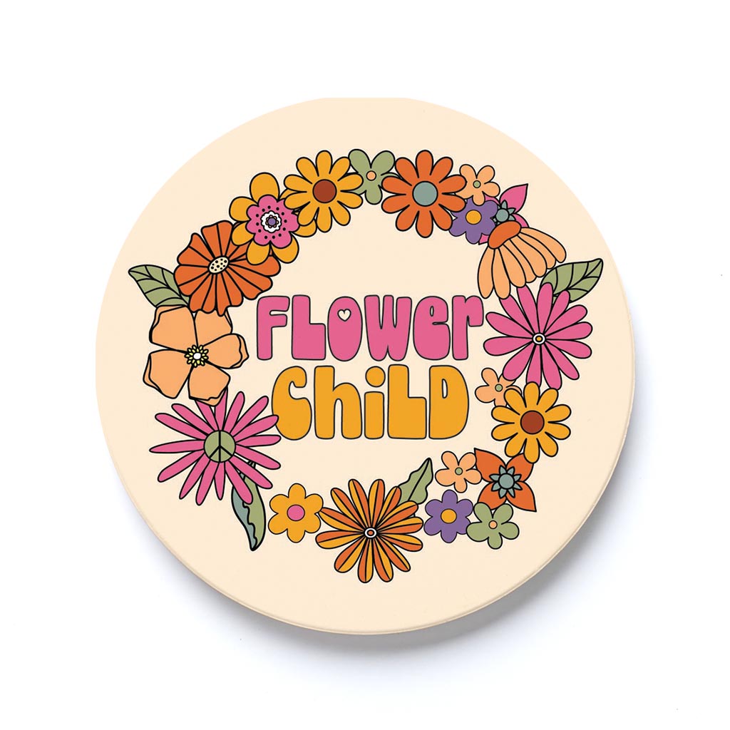 Car Coaster-Bright Retro Flower Child -0