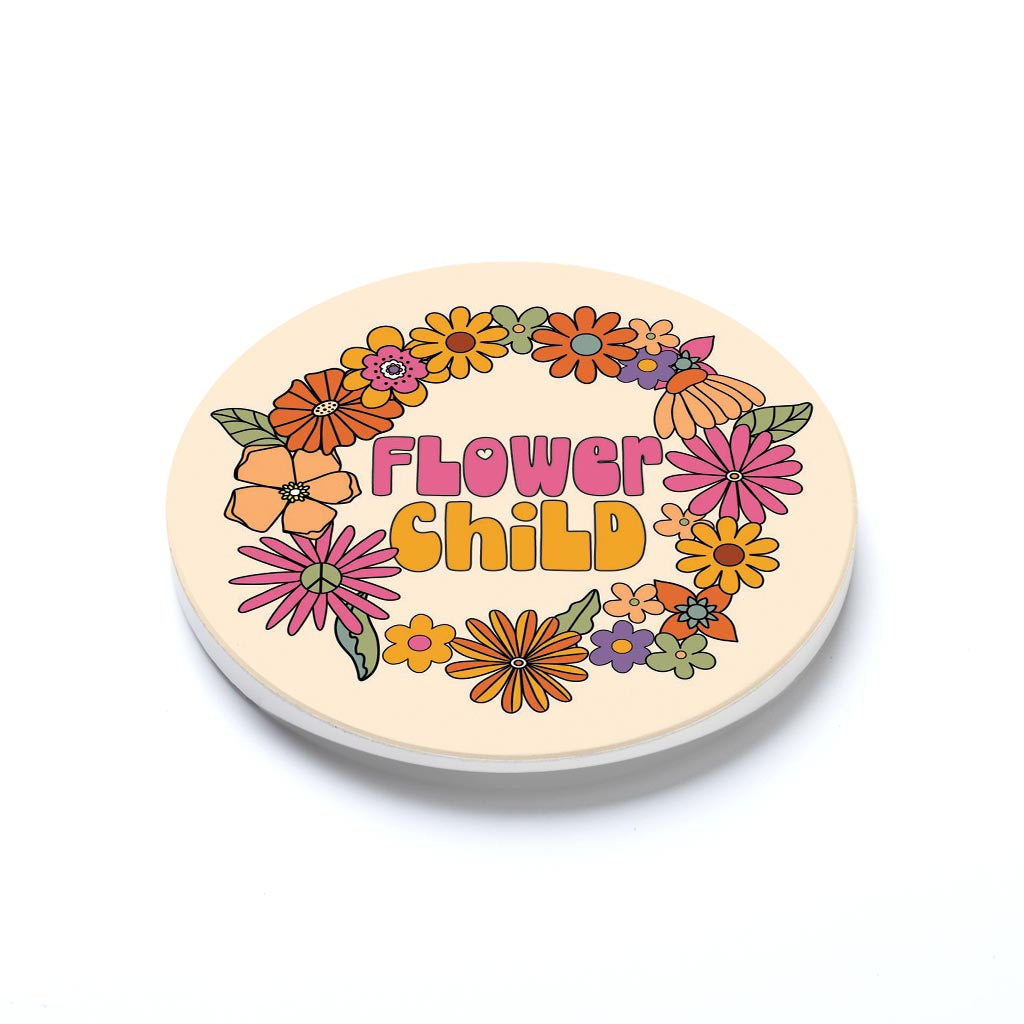 Car Coaster-Bright Retro Flower Child -1