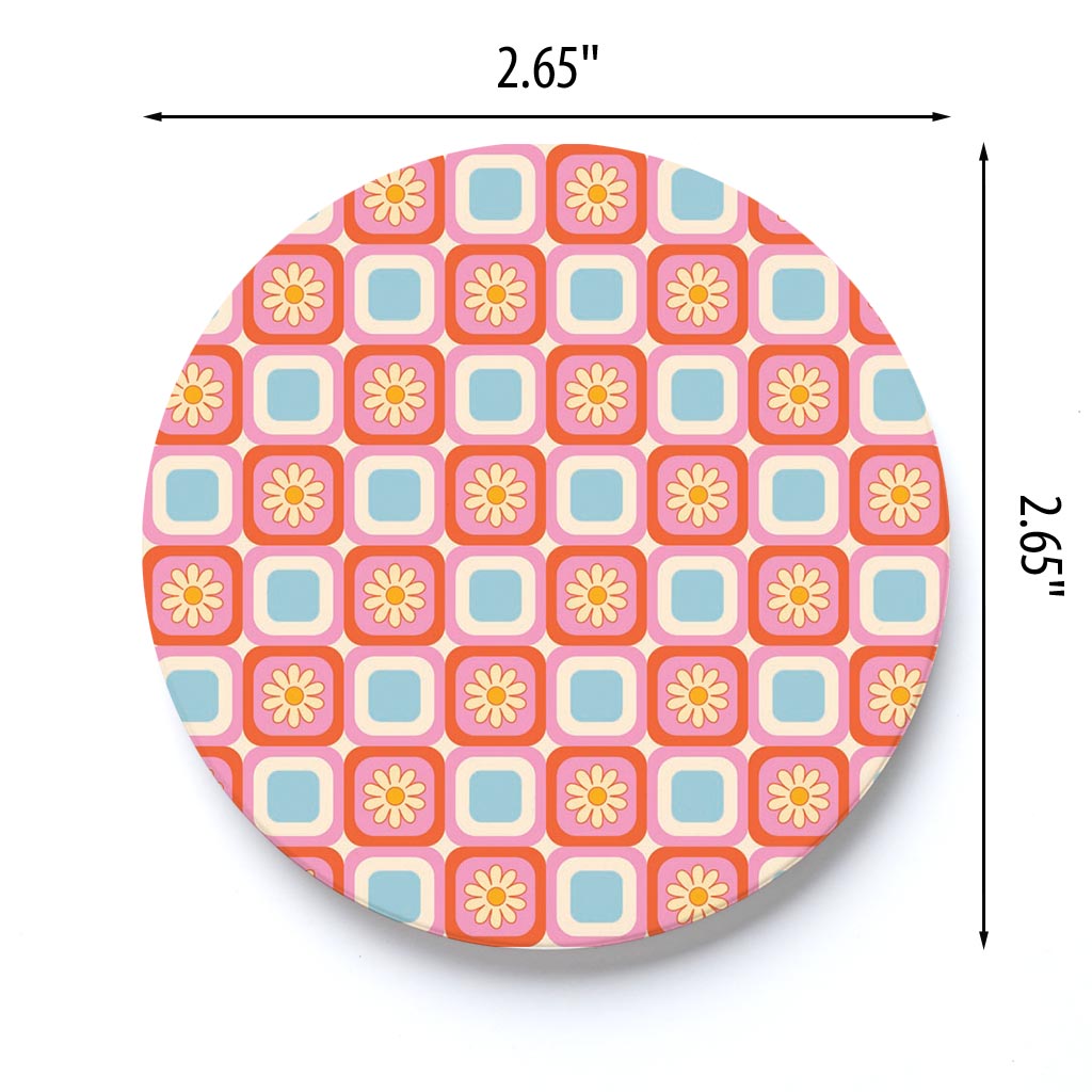 Car Coaster-Bright Retro Floral Checker -3