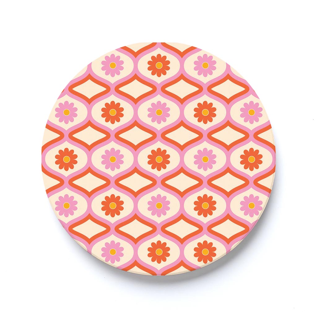 Car Coaster-Bright Retro Groovy Flower Pattern -0