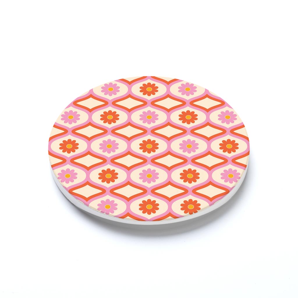 Car Coaster-Bright Retro Groovy Flower Pattern -1