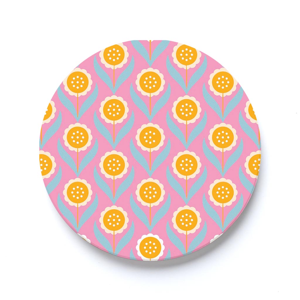 Car Coaster-Bright Retro Pink Flower Pattern -0