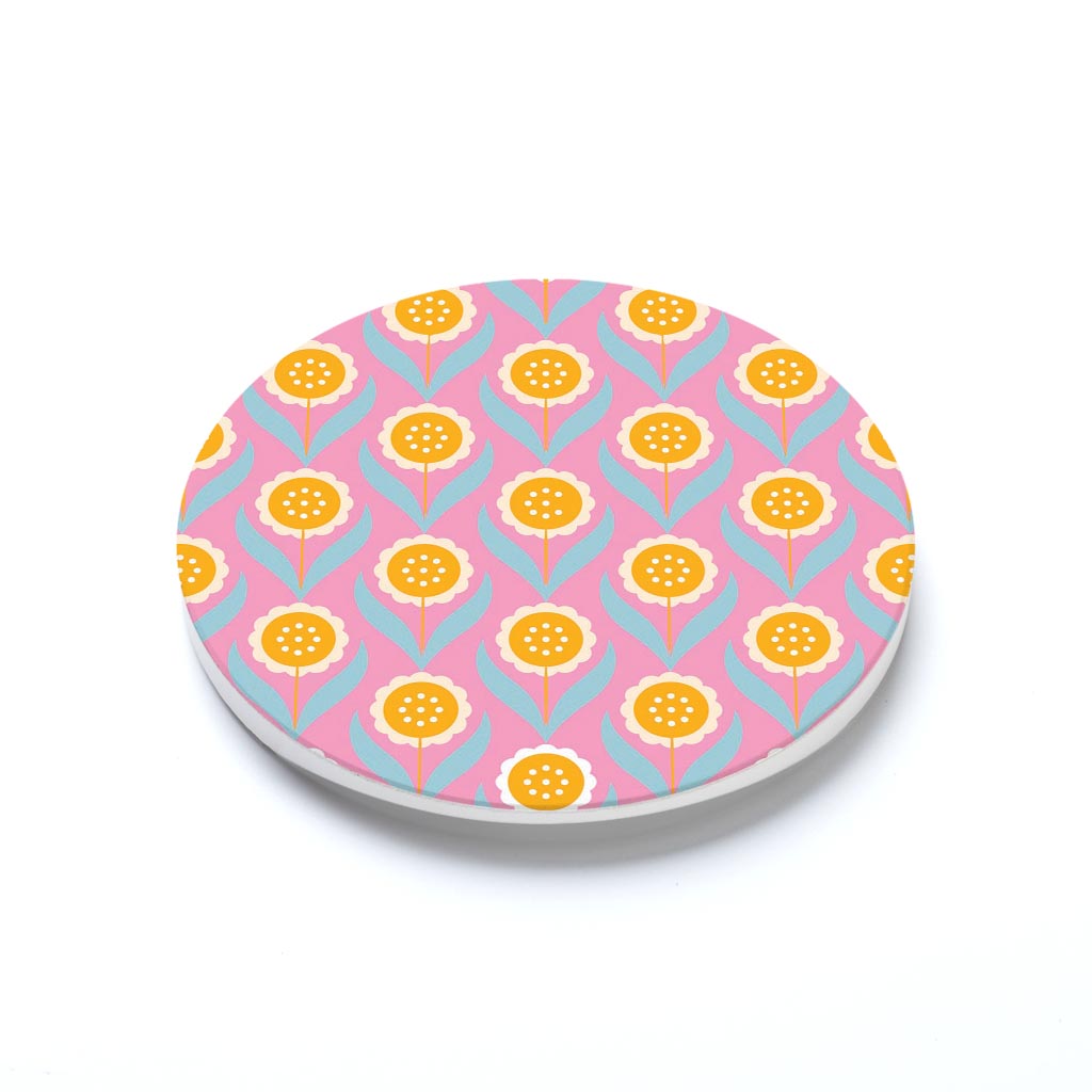 Car Coaster-Bright Retro Pink Flower Pattern -1