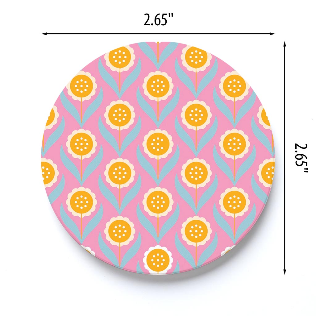 Car Coaster-Bright Retro Pink Flower Pattern -3