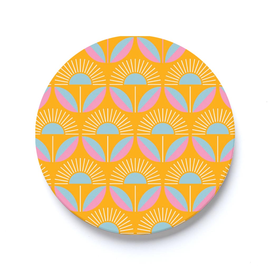 Car Coaster-Bright Retro Orange Flower pattern -0