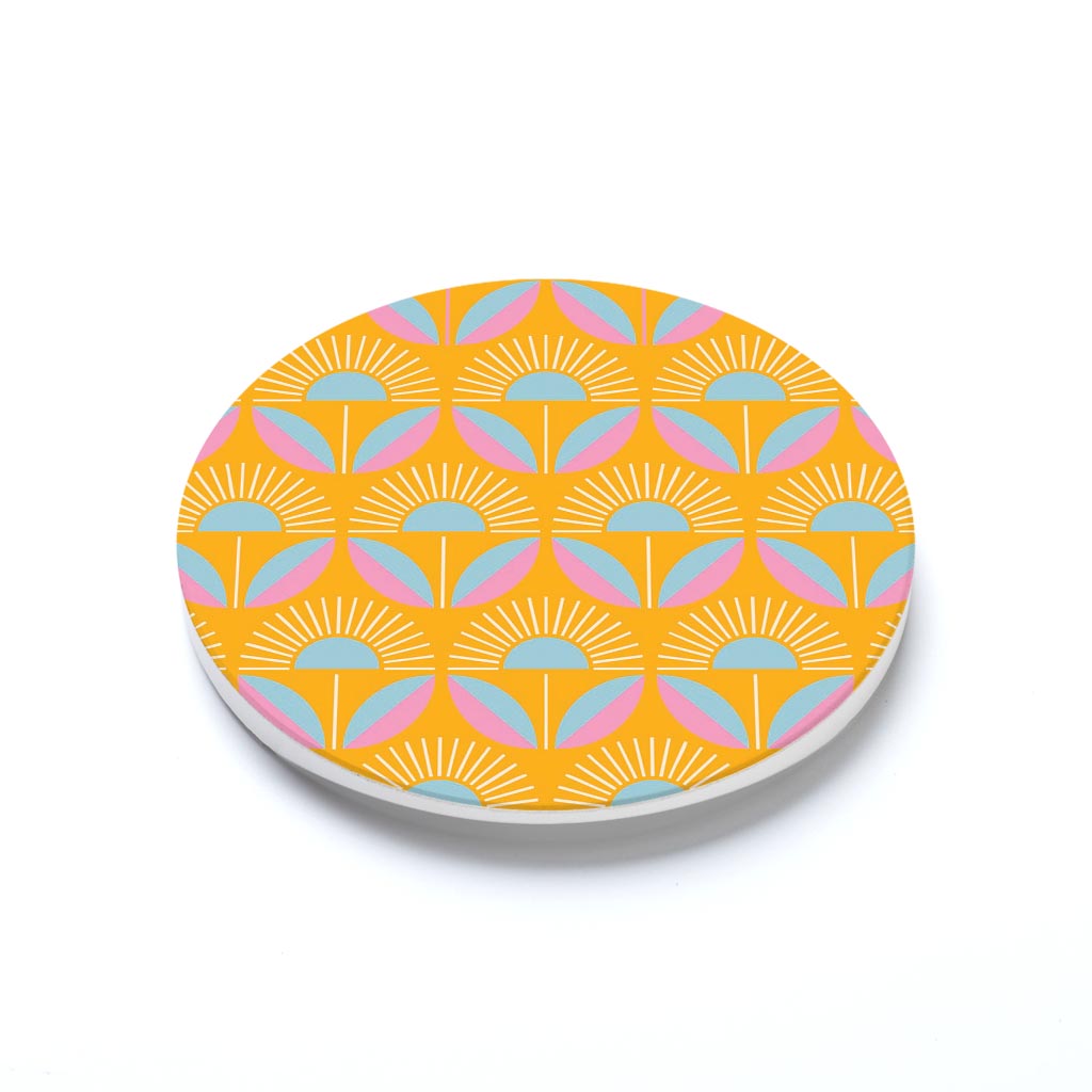 Car Coaster-Bright Retro Orange Flower pattern -1