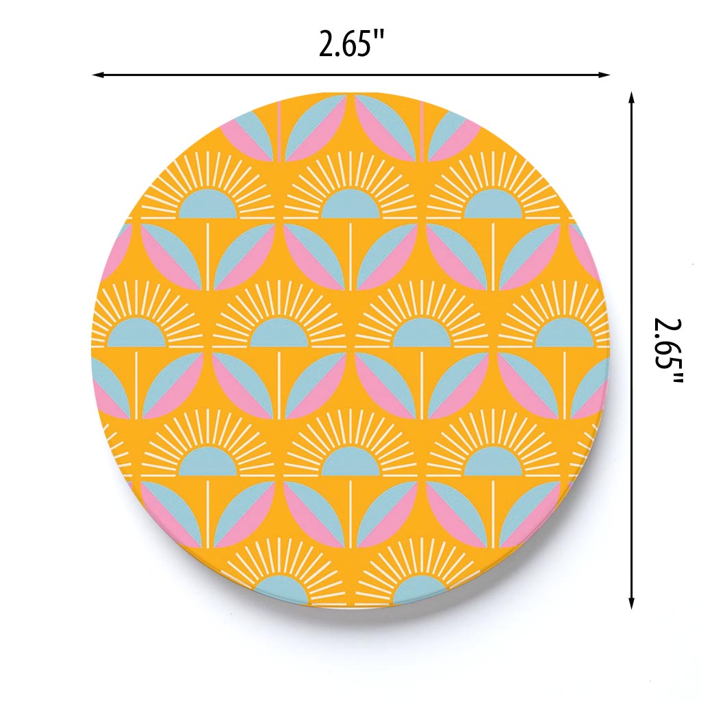 Car Coaster-Bright Retro Orange Flower pattern -3