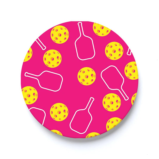 Car Coaster-Pink Pickleball Pattern -0